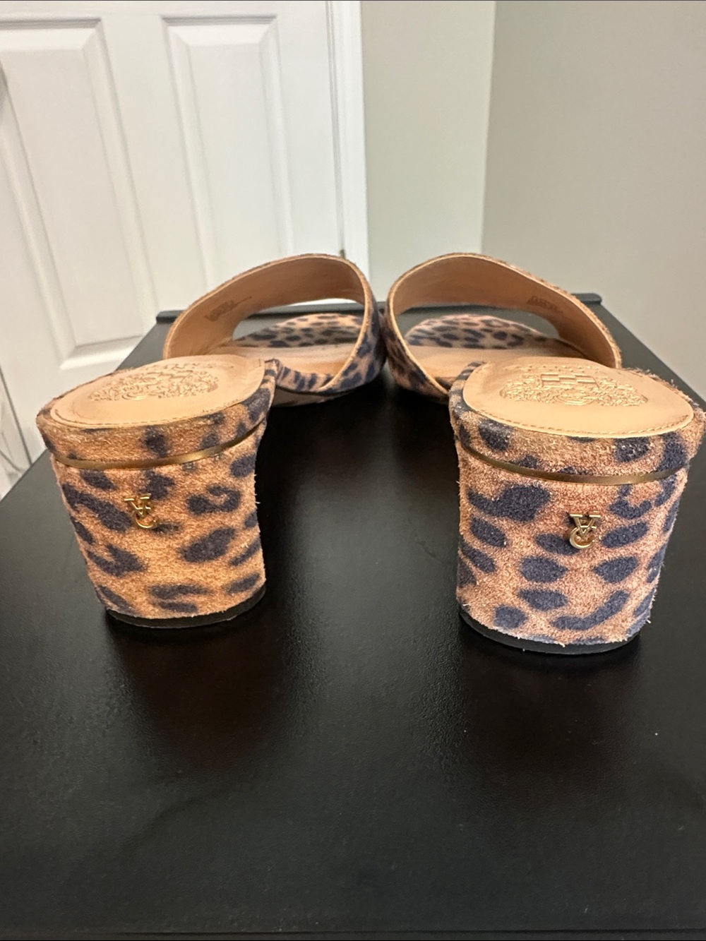 Vince Camuto Leopard Print Slide Mules - Tan & Black - Picture 3 of 5